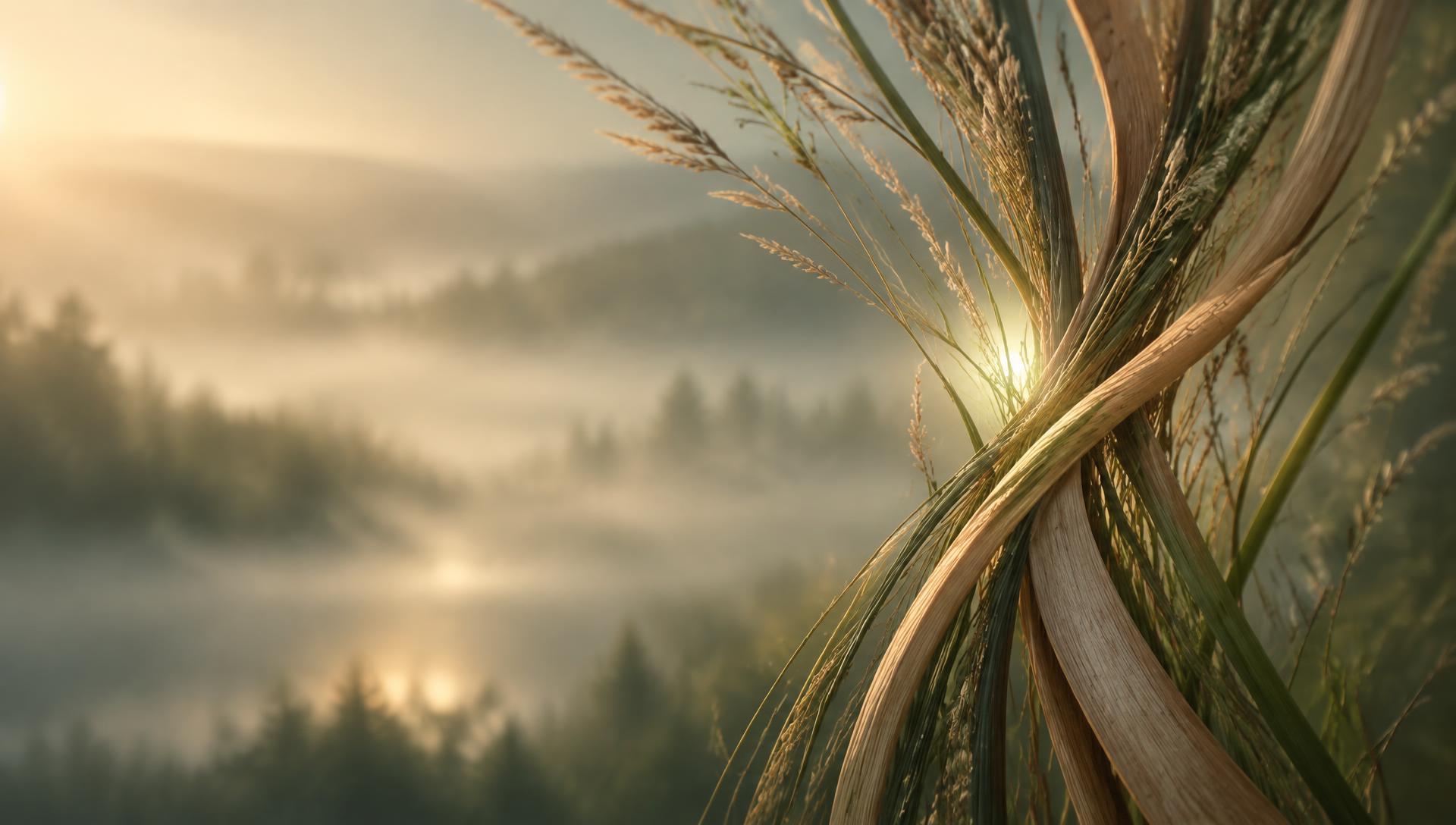 Many natural strands converging into a single luminous form